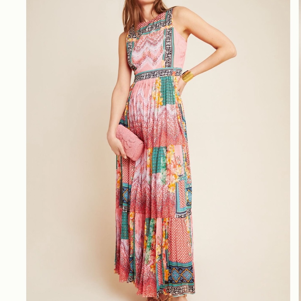 Anthropologie Bhanuni By Jyoti Maxi Dress Dreamy Pink & Green NWT Women’s Size 4 - Picture 2 of 15